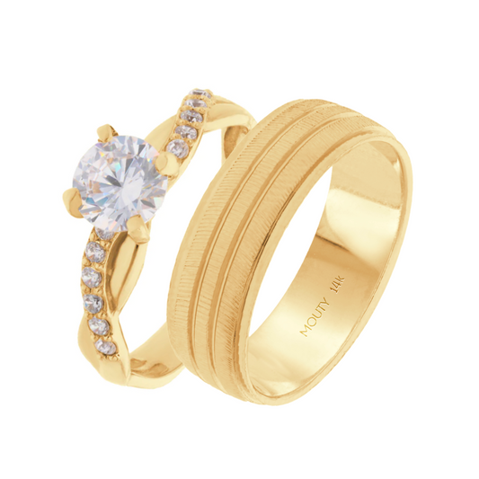 Dúo de anillos Ethan-Charlize en oro amarillo 14k con circonias