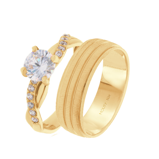 Dúo de anillos Ethan-Charlize en oro amarillo 10k con circonias