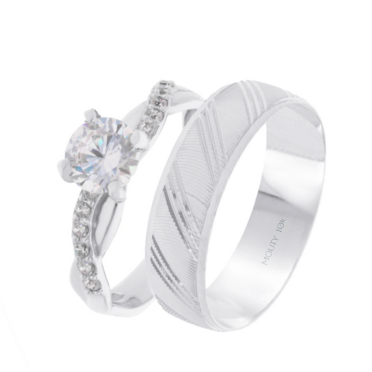 Duo de Anillos Charlize-Milan en oro blanco 10k con Circonias