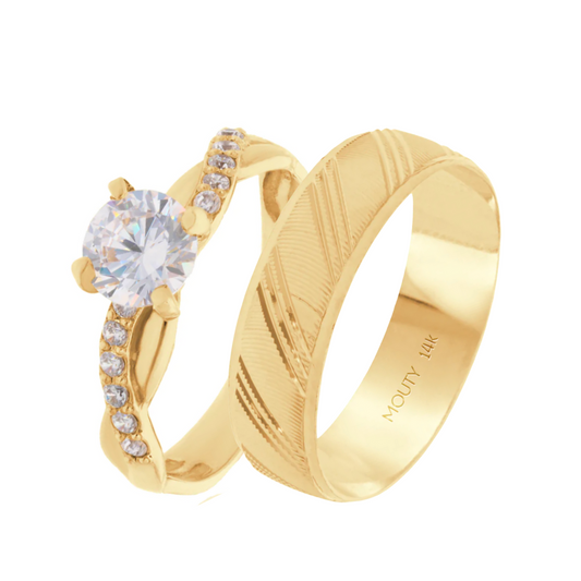 Dúo de anillos Milán-Charlize en oro amarillo 14k con circonias
