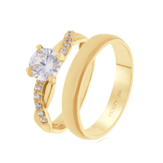 Dúo de anillos Julian-Charlize en oro amarillo 14k con circonias