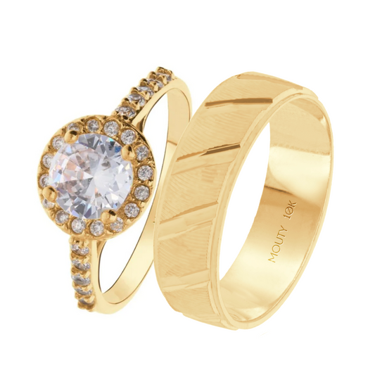 Dúo de anillos Adelaide-Richard en oro amarillo 10k con circonias