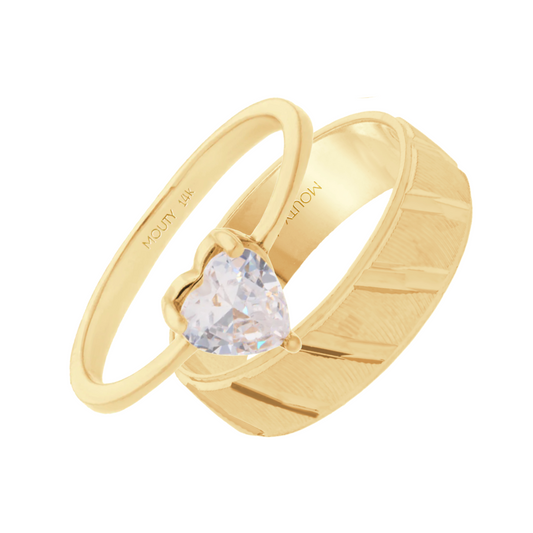 Duo de Anillos Zara-Richard en oro amarillo 14k con Circonias
