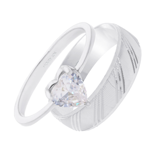 Duo de Anillos Zara-Milan en oro blanco 10k con Circonias