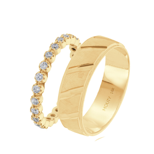 Duo de Anillos Leah-Richard en oro amarillo 14k con Circonias