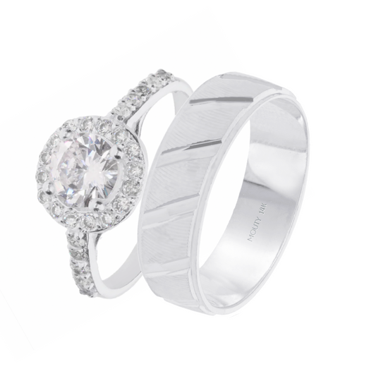 Duo de Anillos Adelaide-Richard en oro blanco 14k con Circonias