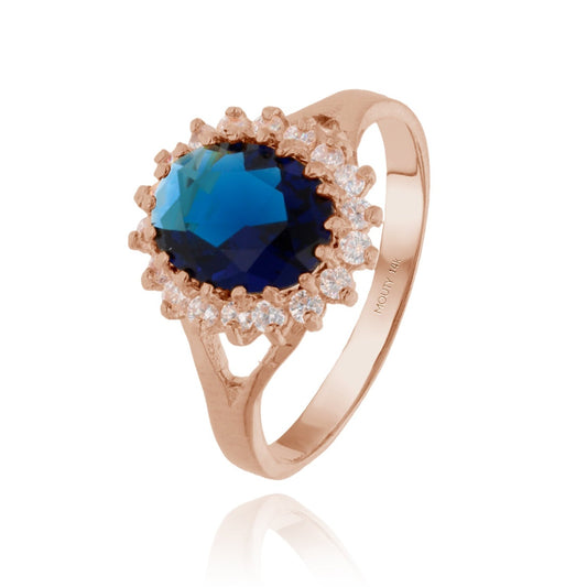 Anillo Renata en Oro Rosa 14k con Circonia Azul (Lady Di)