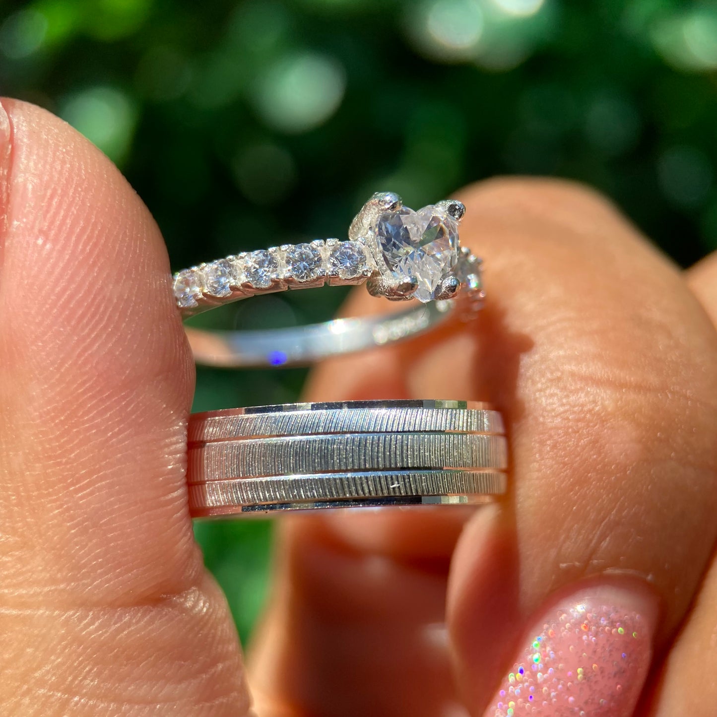 Dúo de anillos Ethan-Amour en plata con circonias