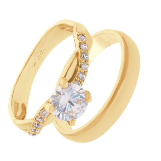 Dúo de anillos Julian-Charlize en plata con baño de oro amarillo