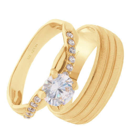 Dúo de anillos Ethan-Charlize en plata con baño de oro amarillo