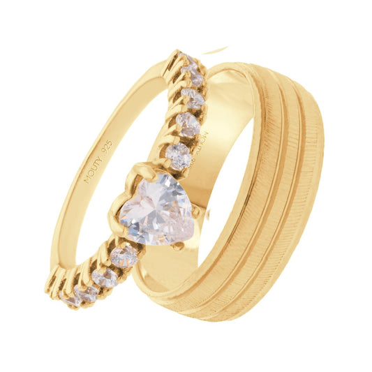 Dúo de anillos Ethan-Amour en plata con baño de oro amarillo