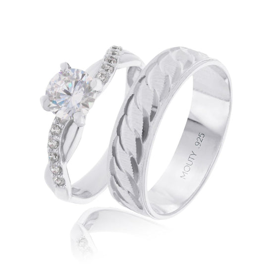 Dúo de anillos Edward-Charlize en plata con circonias