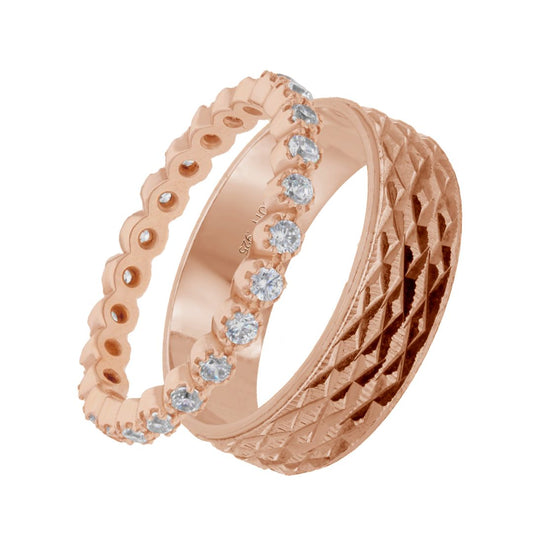 Dúo de Anillos Mateo-Leah en Plata con Baño de Oro Rosa