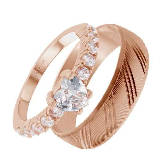 Dúo de anillos Milán-Amour en plata con baño de oro rosa
