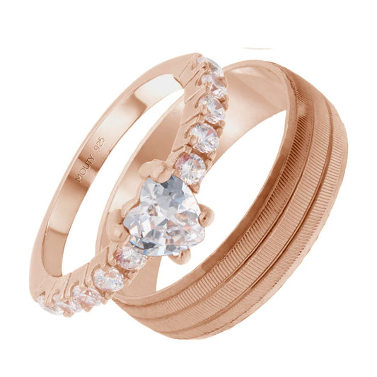 Dúo de anillos Ethan-Amour en plata con baño de oro rosa