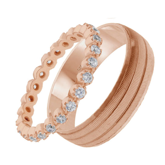 Dúo de Anillos Ethan-Leah en Plata con Baño de Oro Rosa