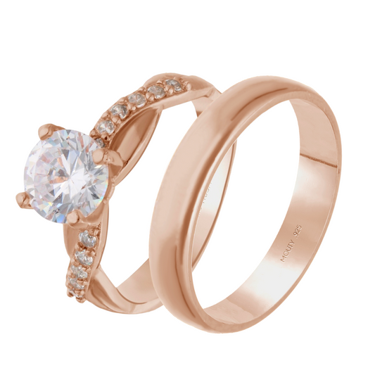 Dúo de anillos Julian-Charlize en plata con baño de oro rosa