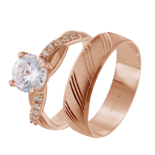 Dúo de anillos Milán-Charlize en plata con baño de oro rosa