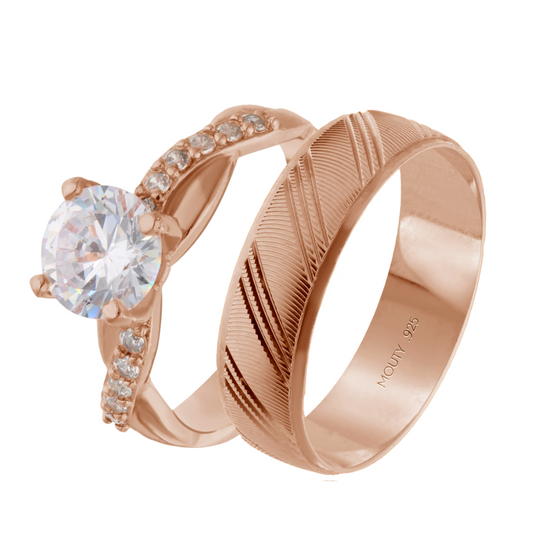 Dúo de Anillos Milan-Charlize en Plata con Baño de Oro Rosa