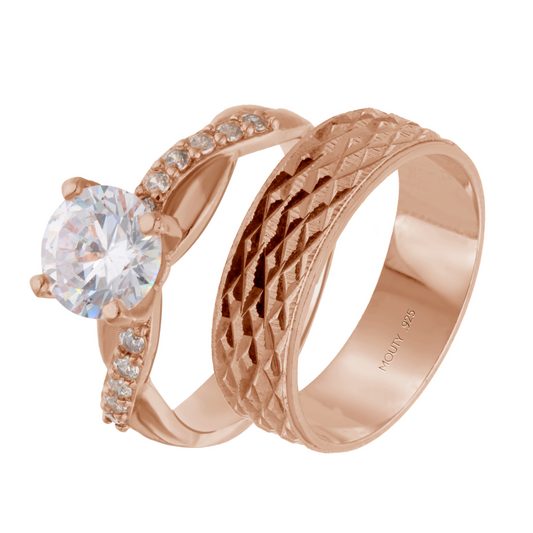 Dúo de Anillos Mateo-Charlize en Plata con Baño de Oro Rosa